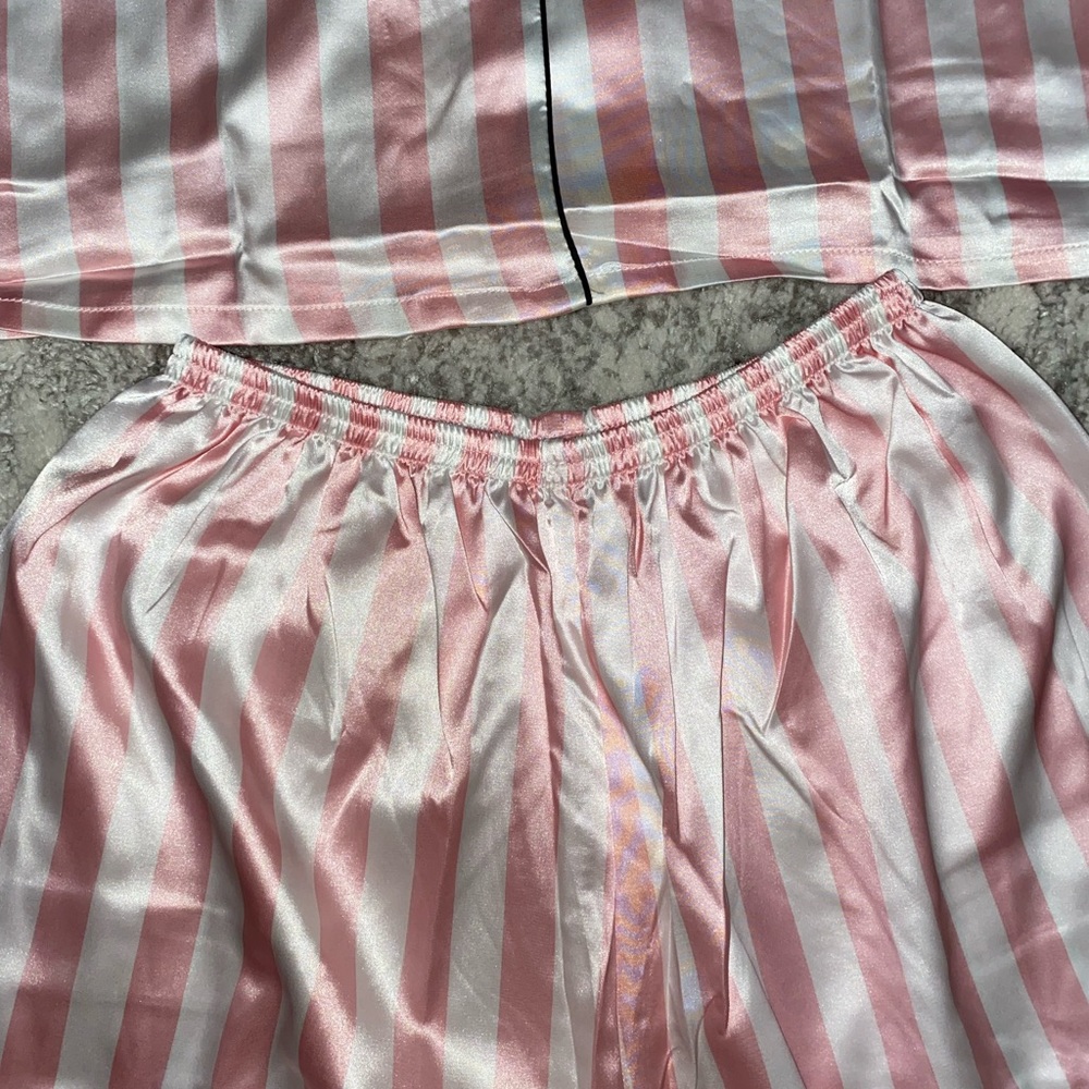 Pink & White Striped 2 piece pajama set - Picture 4 of 7